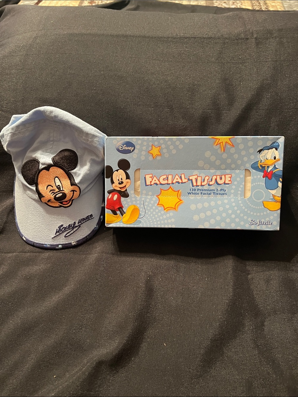 Disney Light Blue Mickey Mouse Toddler Baseball Hat and Disney Box of Tissues